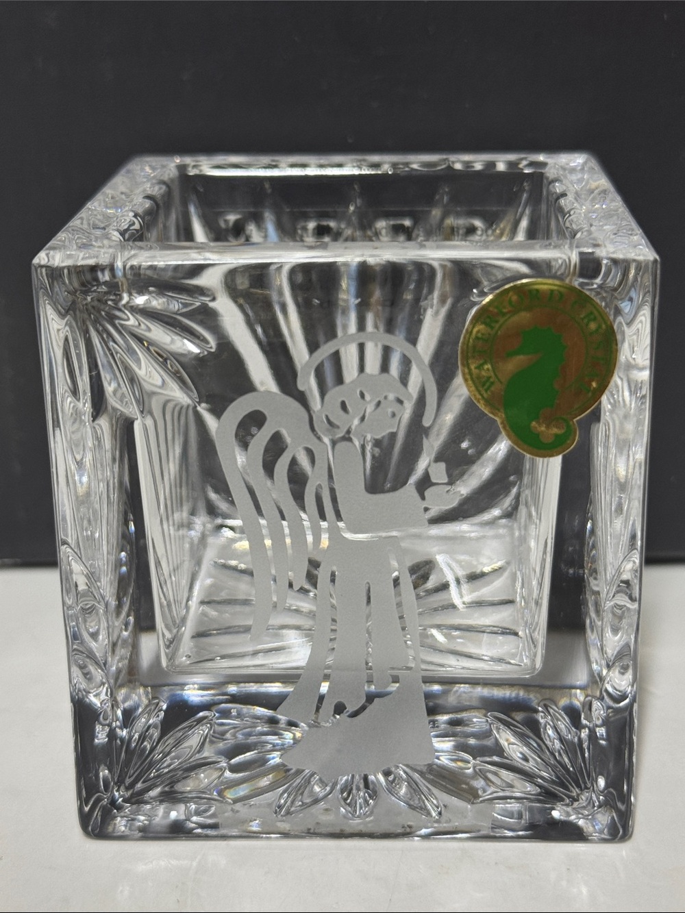 Waterford Crystal Candle Holder Etched Angel 2.75”